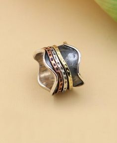 Mixed Metal Spinning Meditation Ring Mindful Gifts, Metal Spinning, Buddha Groove, Spinning Ring, Ring Accessories, Buddha Jewelry, Spinning Rings, Hammered Band, Meditation Rings