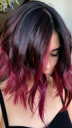 Red Ombre Hair, Short Ombre Hair, Hair Color Underneath, Peekaboo Hair, Burgundy Hair, Short Hair Color, Hair Inspiration Color