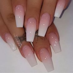 45 Latest Pink Coffin Nail Designs To Try In 2023! - alexie Ombre Nail, Ombre Acrylic Nails, White Acrylic Nails, French Tip Acrylic Nails, Ombre Nail Designs, French Nail, Ballerina Nails, Acrylic Nails Coffin Short