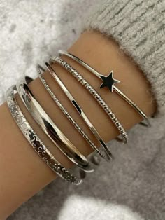 Plateado  Collar     Embellished Betrayal Quotes, Bangle Bracelet Set, Dope Jewelry, Stacked Jewelry, Funky Jewelry, Jewelry Lookbook, Silver Bangle Bracelets, Silver Bangle, Girly Jewelry