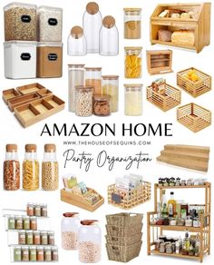 an assortment of pantry organization items with the words amazon home