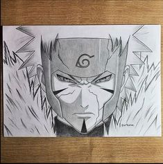 a pencil drawing of an anime character with his eyes wide open and one eye closed