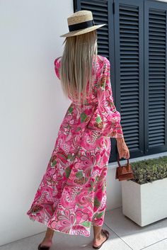 Rose Surplice V Neck Floral Maxi Dress High Waist Maxi Dress, V Neck Maxi Dress, Beautiful Maxi Dresses, Maxi Dress Pattern, Custom Size Dresses, Multi Dress, Flowy Maxi Dress, Dresses Floral, Chambray Dress