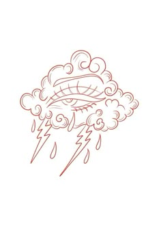 a drawing of a cloud with lightning coming out of it's center and eyes