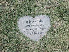 a heart shaped stone with the words if love could have saved you, you would have lived forever