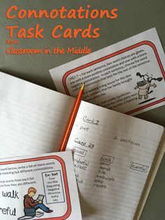 two notebooks sitting on top of each other next to an open book with the title, confrontations task cards classroom in the middle