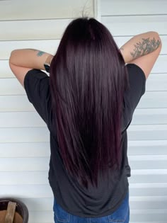 Dark purple plum medium length hair Dark Hair W Purple Tint, Plum Hair On Brown Hair, Dark Purple With Black Hair, Black Hair With Burgundy Tint, Dark Brown Hair With Tint Of Purple, Black Eggplant Hair, Black Plum Hair Color Deep Purple, Dark Redish Purpleish Hair, Dark Plum Black Hair