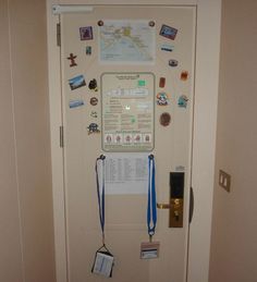 a door with some badges and lanyards on it