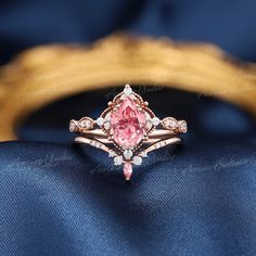 Vintage Peach Sapphire Engagement Ring Set Rose Gold Papalacha - Etsy Elegant Pink Bridal Sets As Gift, Elegant Pink Bridal Sets For Gift, Elegant Pink Bridal Sets For A Gift, Elegant Pink Bridal Sets For Gifts, Rose Gold Cubic Zirconia Bridal Set For Wedding, Pink Cubic Zirconia Wedding Jewelry, Rose Gold Wedding Ring Jewelry, Elegant Pink Bridal Set For Wedding, Pink Fine Jewelry For Wedding