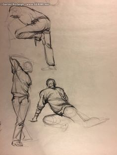 three different views of a person sitting on the ground