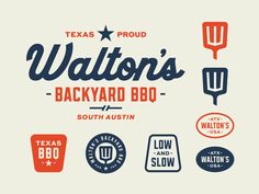 the back yard bbq logo is shown in red, white and blue with different colors