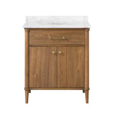 allen + roth Rian 30-in Walnut Undermount Single Sink Bathroom Vanity with White Engineered Stone Top Powder Room Vanities, Small Half Bathroom, Removable Backsplash, 30 Inch Vanity, 30 Inch Bathroom Vanity, Engineered Stone Countertops, Green Vanity, 30 Bathroom Vanity, Single Sink Bathroom