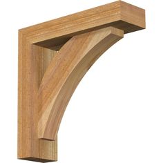 an unfinished wooden shelf bracket on a white background