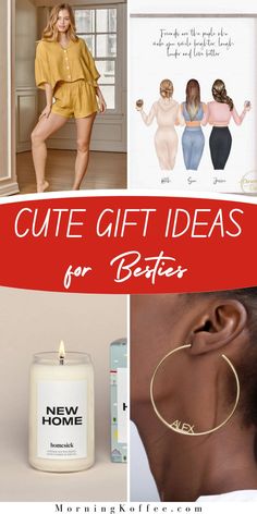 the words cute gift ideas for besties are shown