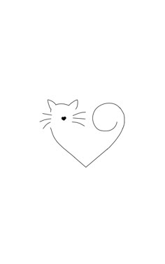 a black and white drawing of a cat with a heart