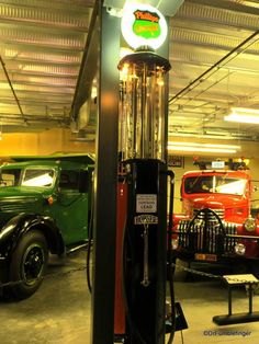 an old time gas pump in a garage