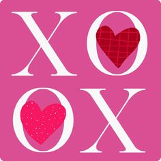 the words xoxo are written in white letters on a pink background with a red heart