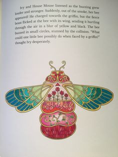 an open book with a drawing of a bee on it's cover and text