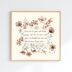 a framed art print with flowers and the words, peace is the greater with thanks