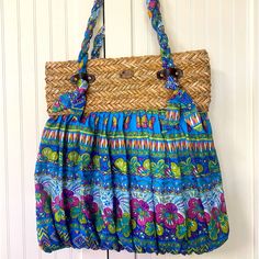 Cappelli Straworld Boho Chic Floral Butterfly Print & Straw Tote/Beach Bag Brand New - Missing Tag - Never Used!! 15”Wx18”L Summer Vacation Fabric Bag, Summer Vacation Bag In Fabric, Summer Vacation Bag Made Of Fabric, Summer Beach Bag Made Of Fabric, Summer Beach Fabric Bag, Summer Beach Fabric Bags, Fabric Beach Bag For Summer, Bohemian Fabric Shoulder Bag For Travel, Fabric Tote Shoulder Bag For Vacation