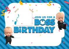 a birthday card with two babies in suits and confetti on the bottom right hand corner