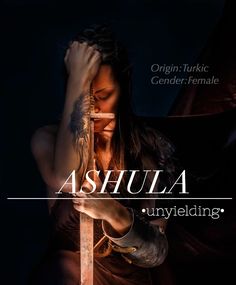 a woman holding a cross in her hands with the words asmula unyielding