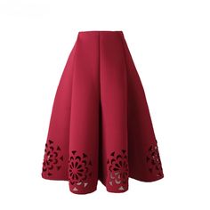 Elegant Vintage Floral Crochet High Waist A-Line Zipper Midi Skirt Burgundy Midi Skirt, Purple Midi Skirt, Rok Midi, Flower Print Skirt, Tulle Long Skirt, Crochet Black, Mid Calf Skirt, Floral Print Midi Skirt, Burgundy Skirt