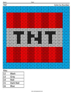 the color by number puzzle is shown in red, white and blue