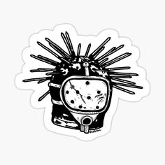 a black and white drawing of a tv with spikes on it's head sticker