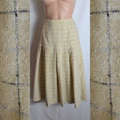 "Classic Timeless Vintage Women Pleated Plaid Wool Midi Skirt/ Below Knee Skirt. Size: M/40. Material: 69% wool, 23% cotton, 8 %polyamide. Lining: 100% viscose. Color: ecru (pale yellow), black, red. Plaid Print. Lined. Pleated. Midi Skirt, Below the knee skirt. Back zip closure. Measurements: length: 71 cm (27.95\") waist doubled: 37 cm (14.56\") Hips: 50 cm (19.68\") approximately. Very good vintage condition." Wool Pleated Skirt, Check Outfit, Below The Knee Skirt, Knee Skirt, Tartan Skirt, Plaid Pleated Skirt, Knee Skirts, Winter Skirt, Wool Skirt