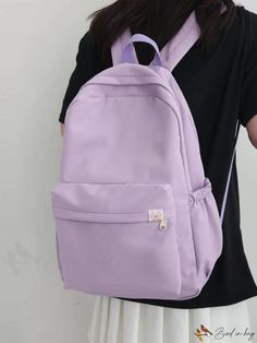 BirdinBag - Preppy Solid Color Medium Classic Backpack with Adjustable Strap Korean Bag, Preppy Backpack, Animal Backpacks, Purple Backpack, Animal Bag, Colorful Backpacks, Shoulder Backpack, Style Preppy, Cartoon Bear