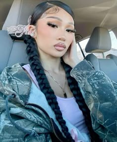 Shoulder Length Baddie Hairstyles, Two Long Braids With Extensions, Y2k Ponytail Hairstyles, Side Part Two Braids, Slick Hairstyles Straight Hair, Hairstyles Night Out, Pigtail Braid Hairstyles, Street Wear Hairstyles, Two Plaits Hairstyles