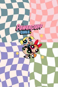 the powerpuff girls movie poster is shown in three different colors and sizes, including pink