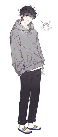 an anime character wearing a hoodie and black pants