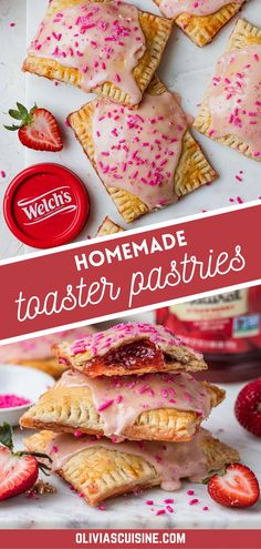 homemade toaster pastries with strawberry glaze and sprinkles