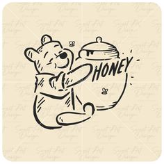 a drawing of a bear holding a pot with the word phoney on it