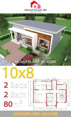 two story house plan with 3 bedroom, 2 bathroom and an attached living area in the middle