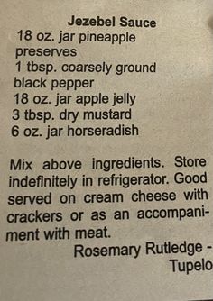 a menu listing the ingredients for an appetizer