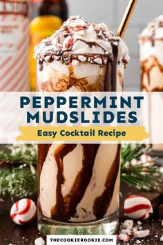 peppermint mudslides recipe in a glass with candy canes