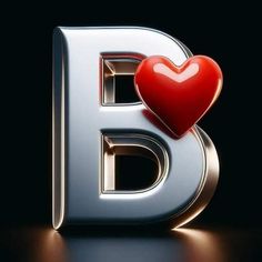 the letter b has a red heart on it's front and back letters are silver