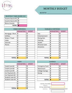 a printable budget sheet for the month