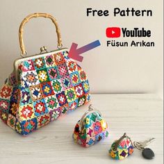 the purse is made out of crocheted fabric