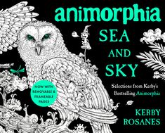 an owl sitting on top of a tree branch next to flowers and plants with the words,'annophia sea and sky selections from kerby