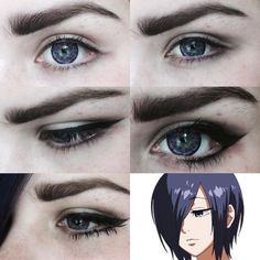 as requested many times it's not super duper but it's my basic touka eye tutorial ft purple G&G blossom lenses from @uniqso Inuyasha Cosplay, Make Up Designs, Anime Makeup, Halloween Tutorial, Touka Kirishima