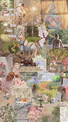 a collage with many different pictures and words on it's side, including an image