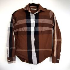 Reposhing This Item I Purchased From @Bz_imen1. This Is Not A Womens Size Small This Is A Small In Boys Will Not Fit A Woman’s Small. Will Fit A Girls Size 14/16 Or Women Extra Small Or Boy 14-16 Questions? Leave A Comment Below! Burberry Shirts, Burberry Brit, Brown Plaid, Shirt Top, Kids Shirts, Shirts Tops, Button Up Shirts, Burberry, A Woman