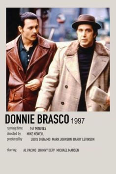 the movie poster for donnie braco, starring two men in coats and hats