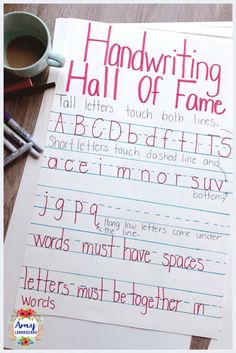 handwriting and writing practice for kids with the words handwriting on paper next to it,