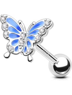 PRICES MAY VARY. 【Helix Piercing Jewelry】1PC 16G 925 Sterling Silver Helix Earrings, Blue Butterfly Elements Paved Shiny Clear CZ, Make the Helix Piercing Jewelry More Fashionable and Beautiful 【Gauge of Tragus Piercing Jewelry】 Bar Thickness of this Tragus Earring is 16G/1.2mm and the Bar Length is 6mm, the Ball Size is 4mm. 【Material of Cartilage Jewelry】The Cartilage Earring is made of 925 Sterling Silver, Nickle and Lead-free, Harmless to your Body Piercing, High Polished Surface, Convenient Helix Piercing Jewelry Silver, Cute Cartilage Earrings, Jewelry Bar, Conch Piercing Jewelry, Tragus Piercing Jewelry, Helix Piercing Jewelry, Cartilage Jewelry, Cartilage Earrings Stud, Tragus Earring