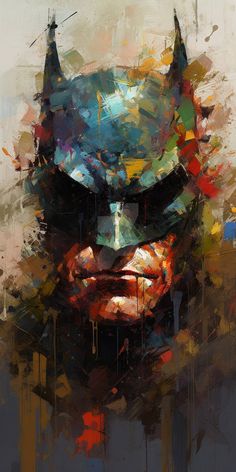 an abstract painting of the face of batman